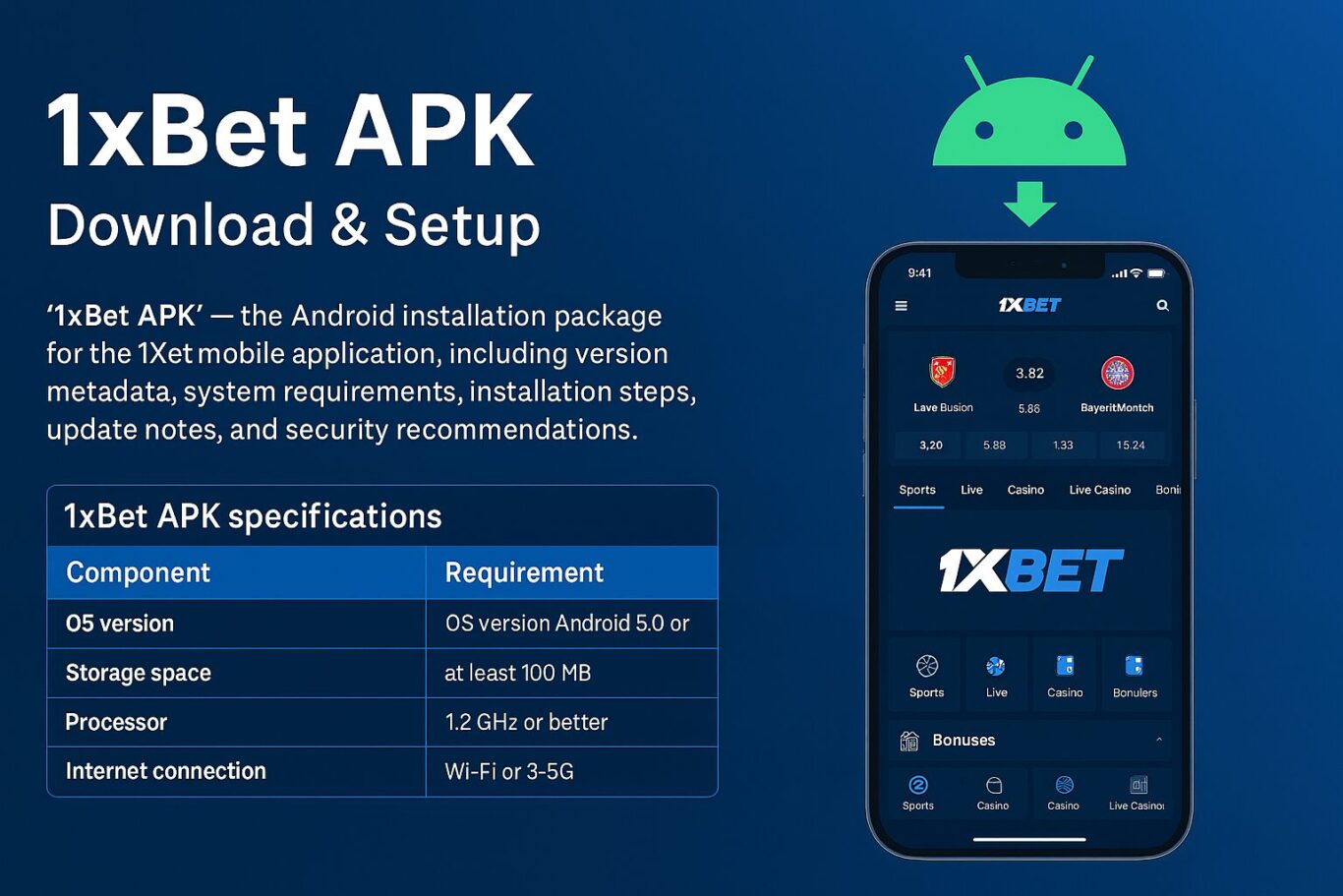 Infographic showing how to download and install the 1xBet APK on Android devices in Pakistan
